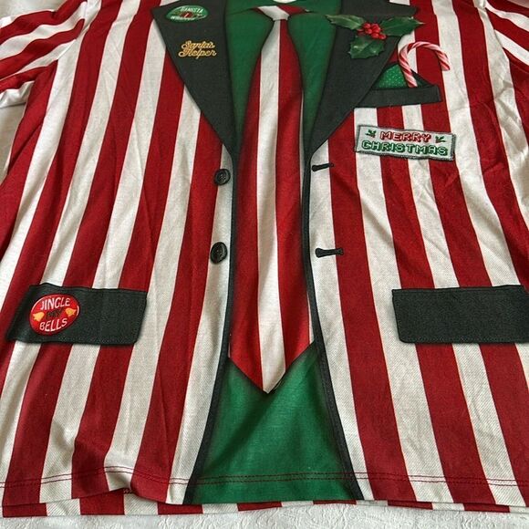 Faux Real Mans Striped Suit and Tie Ugly Christmas Sweater Tshirt Size XL - Picture 3 of 11